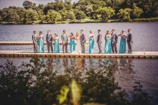 Wedding party on a pier