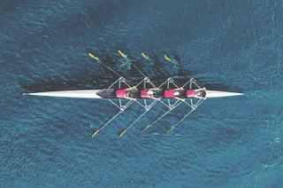 Aerial view of rowers